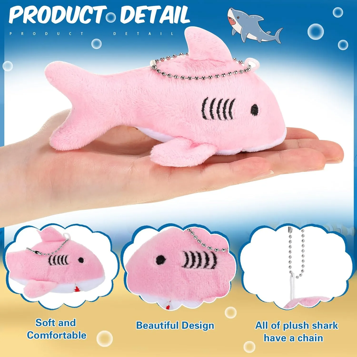 Chalyna Mini Stuffed Animal Soft Shark Plush Toys Shark bulk Party Favors Tiny Ocean Animal Toys for Baby Kids Stuffs, 4.7 Inch(No Light,Pink, Yellow, Blue, Green)