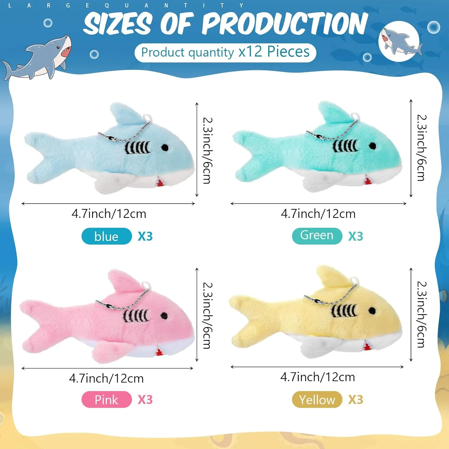 Chalyna Mini Stuffed Animal Soft Shark Plush Toys Shark bulk Party Favors Tiny Ocean Animal Toys for Baby Kids Stuffs, 4.7 Inch(No Light,Pink, Yellow, Blue, Green)