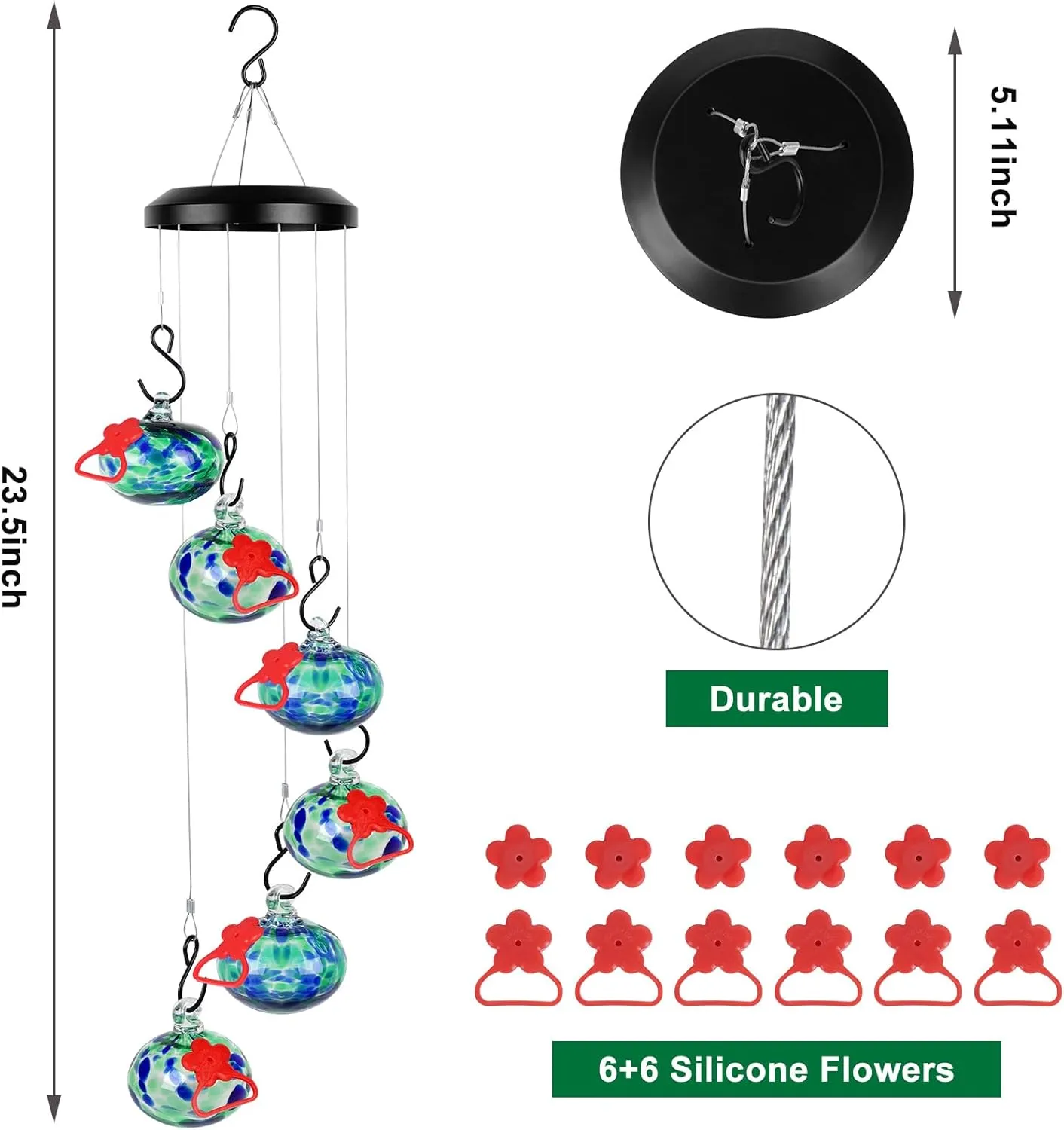 Charming Wind Chimes Hummingbird feeders for Outdoors Hanging ant and bee Proof,Never Leak,Perfect Garden Decor for Outside
