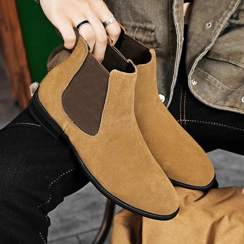 Chelsea Boots For Men Solid Color Suede Vamp Elastic Band Anti-slip Slip Waterproof Non Slip Work Classic Pull On