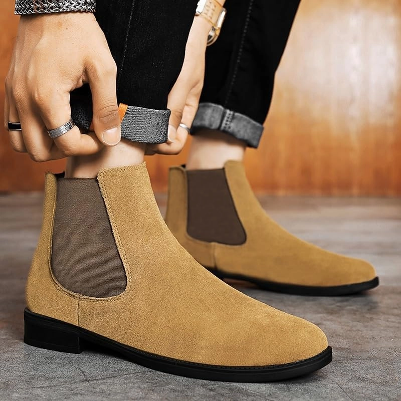 Chelsea Boots For Men Solid Color Suede Vamp Elastic Band Anti-slip Slip Waterproof Non Slip Work Classic Pull On