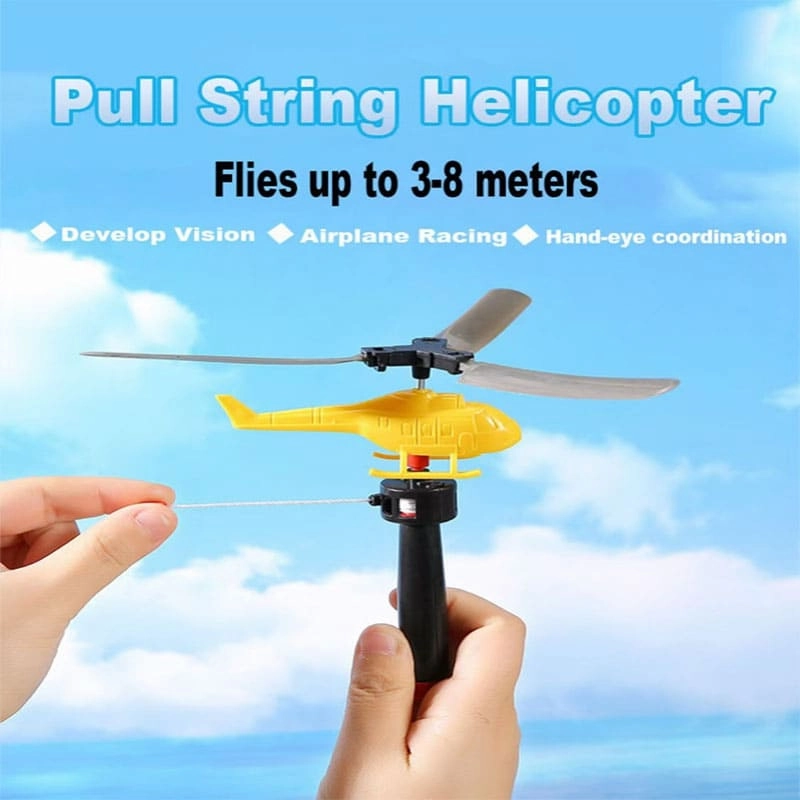 Children's Educational Pull String Powered Helicopter Classic Outdoor Bamboo Dragonfly Toy