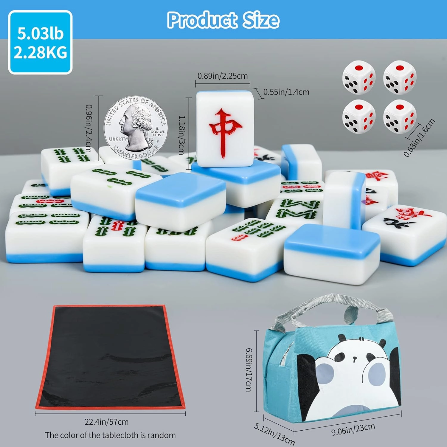 Chinese Small Blue Travel Mahjong Sets 144 Melamine Tiles 1.18"(30mm) Tile with Portable Travel Handbag Complete Mahjong Game Set - (Majiang, 蓝色中国麻将)