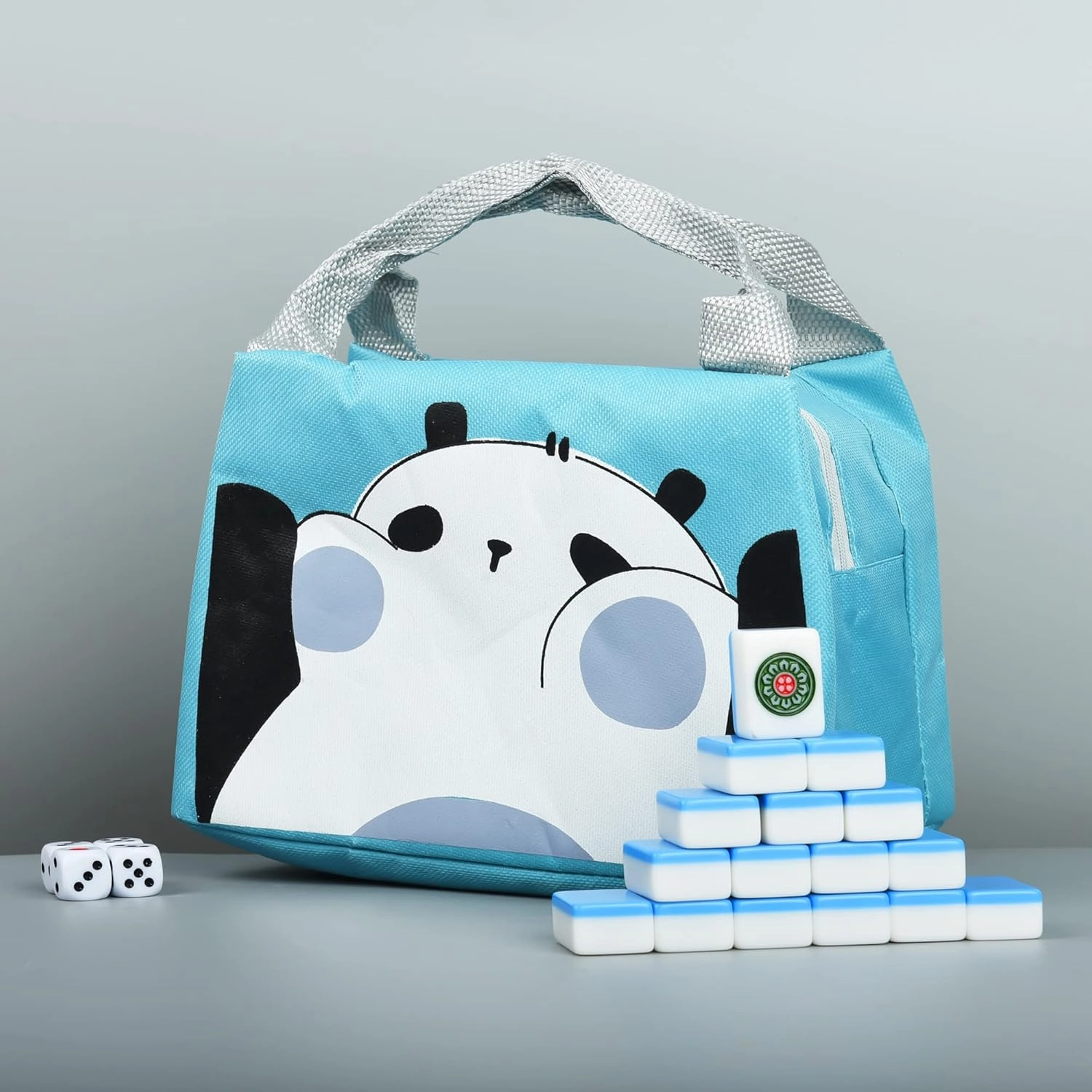 Chinese Small Blue Travel Mahjong Sets 144 Melamine Tiles 1.18"(30mm) Tile with Portable Travel Handbag Complete Mahjong Game Set - (Majiang, 蓝色中国麻将)