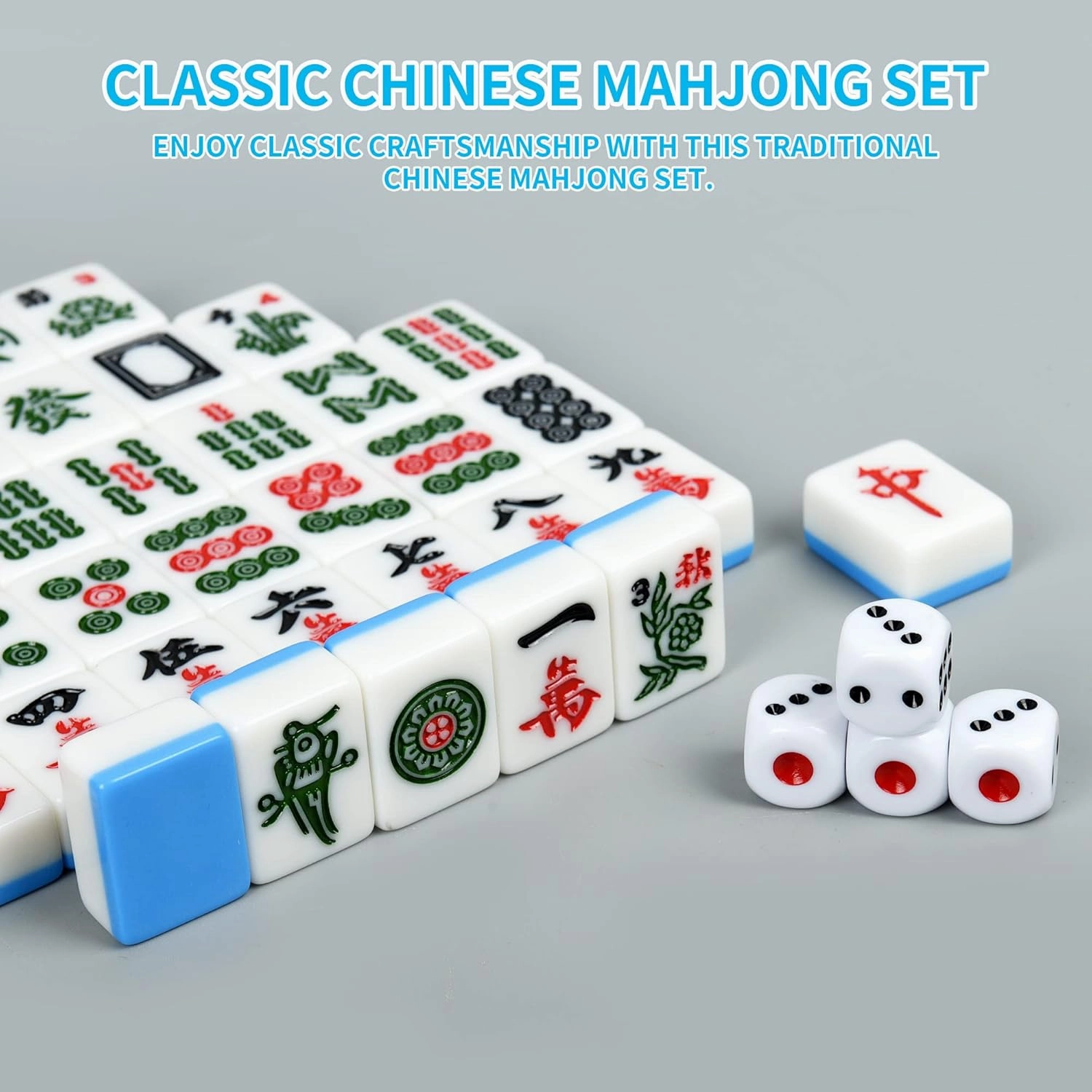 Chinese Small Blue Travel Mahjong Sets 144 Melamine Tiles 1.18"(30mm) Tile with Portable Travel Handbag Complete Mahjong Game Set - (Majiang, 蓝色中国麻将)