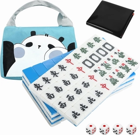 Chinese Small Blue Travel Mahjong Sets 144 Melamine Tiles 1.18"(30mm) Tile with Portable Travel Handbag Complete Mahjong Game Set - (Majiang, 蓝色中国麻将)