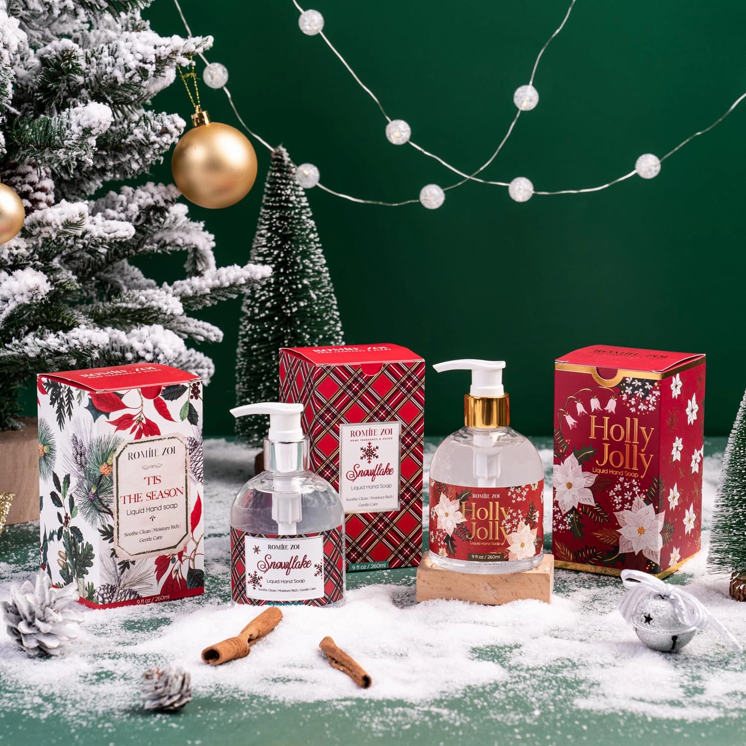 Christmas Liquid Hand Soap with Gift Box - 260ml/ 9 fl. Oz - Variety Pack of 3（Scottish Tartan，Holly Jolly,' Tis The Season）