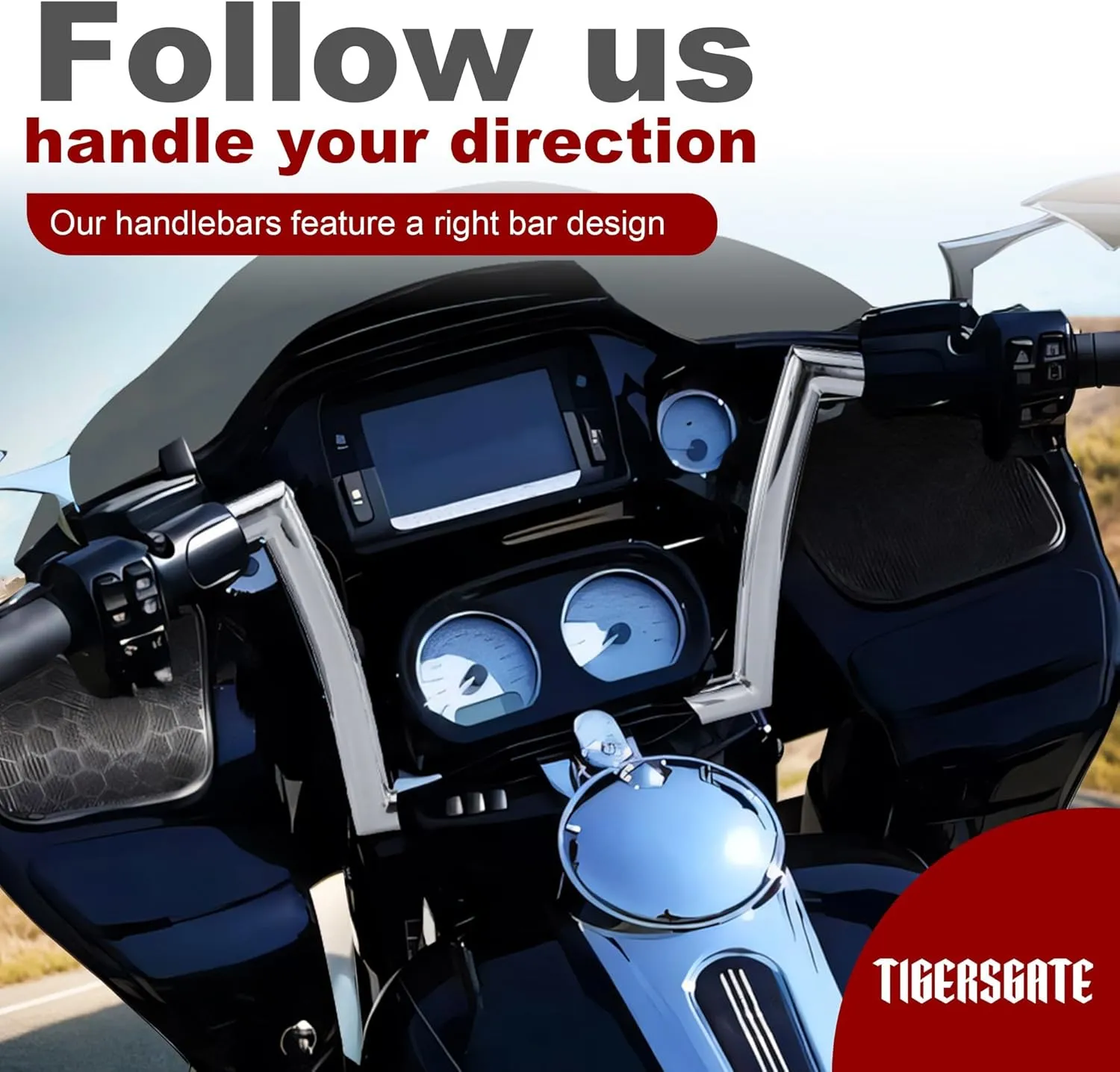 Chrome 1-1/2" Fat 14" Rise Handlebar for 2015-2023 Harley Touring Road Glide FLTRX Custom/FLTRXS Special/FLTRU Ultra Models