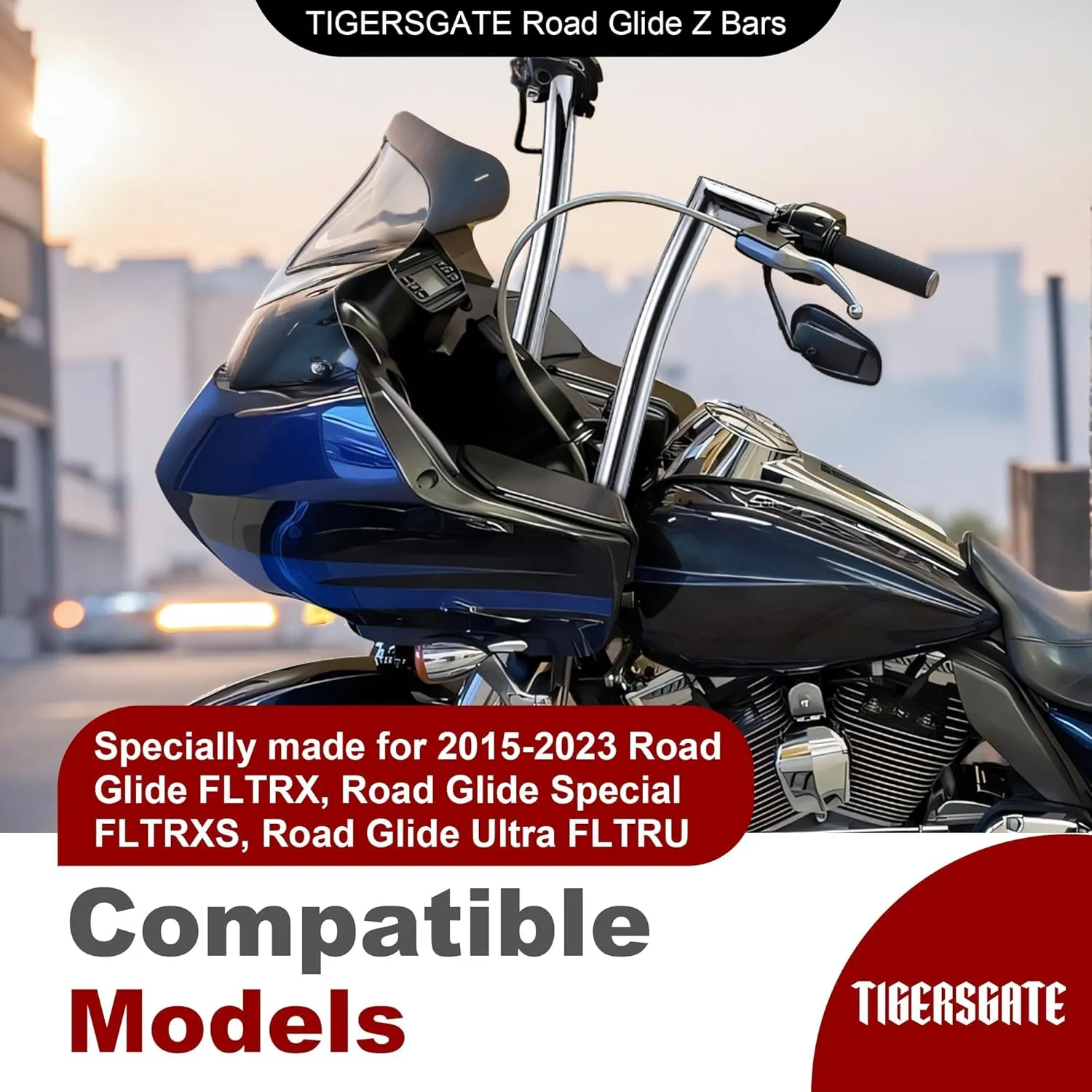 Chrome 1-1/2" Fat 14" Rise Handlebar for 2015-2023 Harley Touring Road Glide FLTRX Custom/FLTRXS Special/FLTRU Ultra Models
