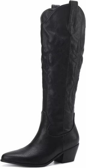 CIERWS Women's Embroidered Western Cowboy Boots Cowgirl Boots Knee High Medium Heel Chunky Heel Classic Retro Boots