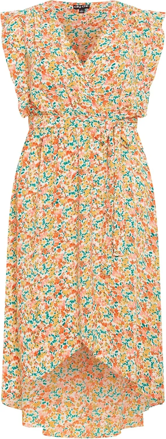 City Chic Women's Plus Size Ditsy Wrap Dress