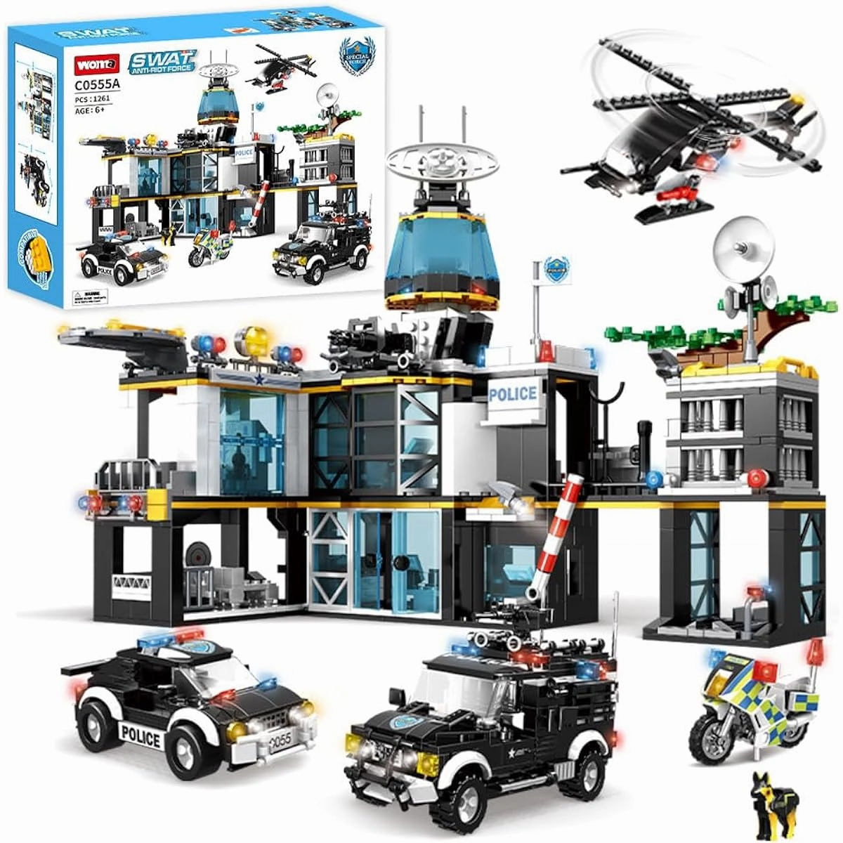 City Police Station Building Blocks Set 1261 Pieces Police City Building Toys Helicopter Bike Police Car STEM Police Toys Playset for Kids Boys Girls Ages 6 