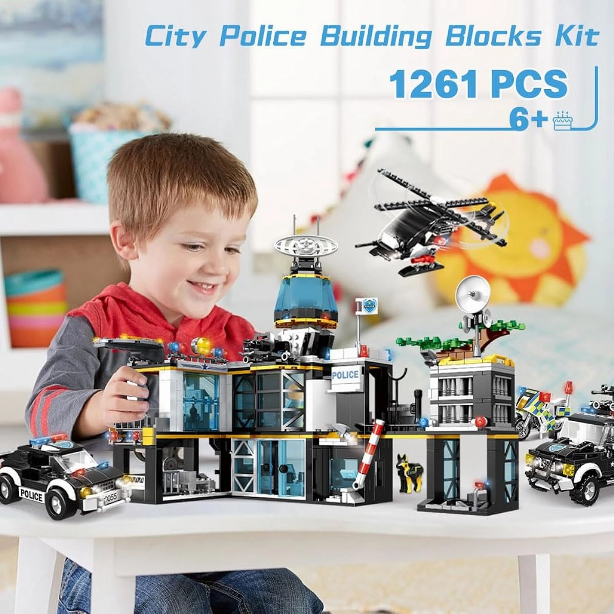 City Police Station Building Blocks Set 1261 Pieces Police City Building Toys Helicopter Bike Police Car STEM Police Toys Playset for Kids Boys Girls Ages 6 