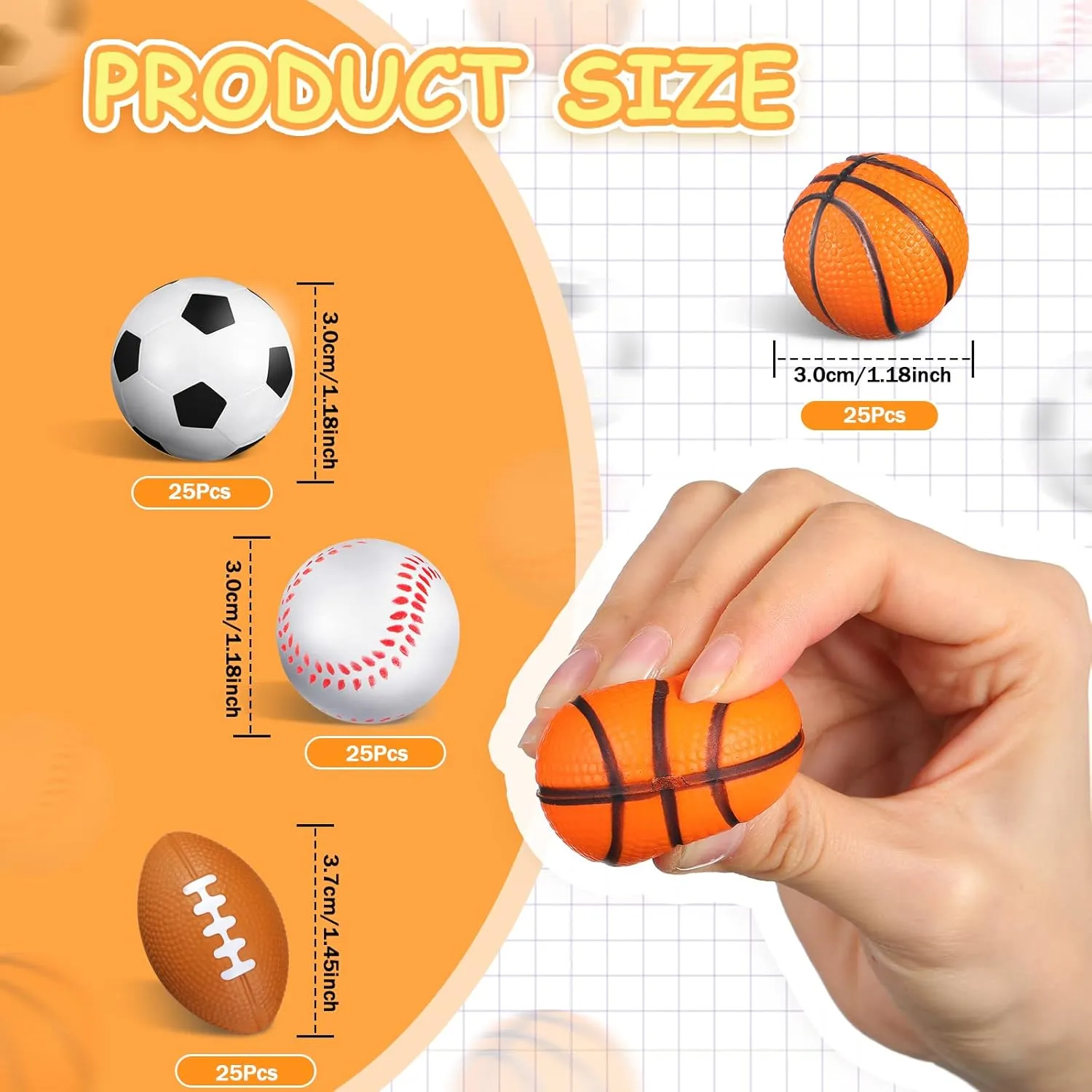 Civaner 100 Pieces Mini Stress Balls Bouncy Foam Sports Balls Including Basketball, Soccer Ball, Baseball, Football for Sports Party Favors Mini Footballs Party Favors(Small)