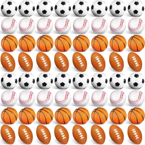 Civaner 100 Pieces Mini Stress Balls Bouncy Foam Sports Balls Including Basketball, Soccer Ball, Baseball, Football for Sports Party Favors Mini Footballs Party Favors(Small)