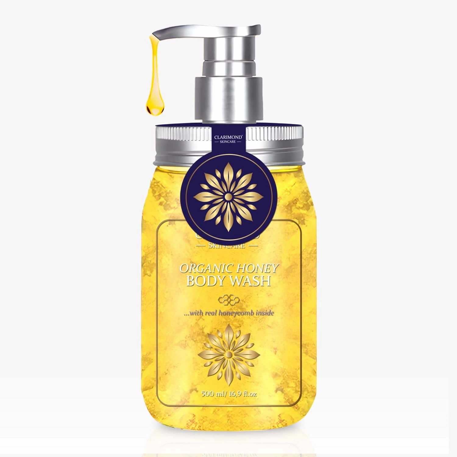 Clarimond Artisanal Honey Body Wash with Royal Jelly, Honeycomb & Propolis, Aloe Vera & Rosemary extract for Deep Nourishment & Rich Foaming Exfoliation, Paraben & Sulfate Free,