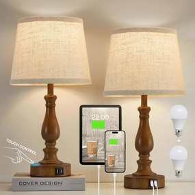 Classical Table Lamps for Bedrooms Set of 2 - Touch Bedside Lamps with Dual USB Ports, 3 Way Dimmable Nightstand Lamps for End Tables, Farmhouse Night Stand Lamps for Living Room Guest Room