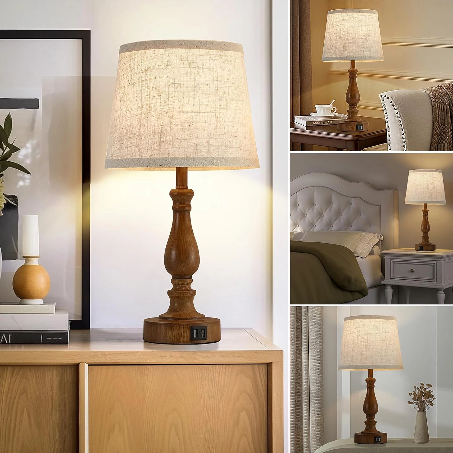 Classical Table Lamps for Bedrooms Set of 2 - Touch Bedside Lamps with Dual USB Ports, 3 Way Dimmable Nightstand Lamps for End Tables, Farmhouse Night Stand Lamps for Living Room Guest Room