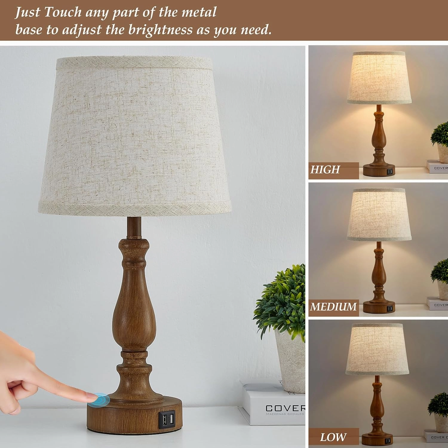 Classical Table Lamps for Bedrooms Set of 2 - Touch Bedside Lamps with Dual USB Ports, 3 Way Dimmable Nightstand Lamps for End Tables, Farmhouse Night Stand Lamps for Living Room Guest Room