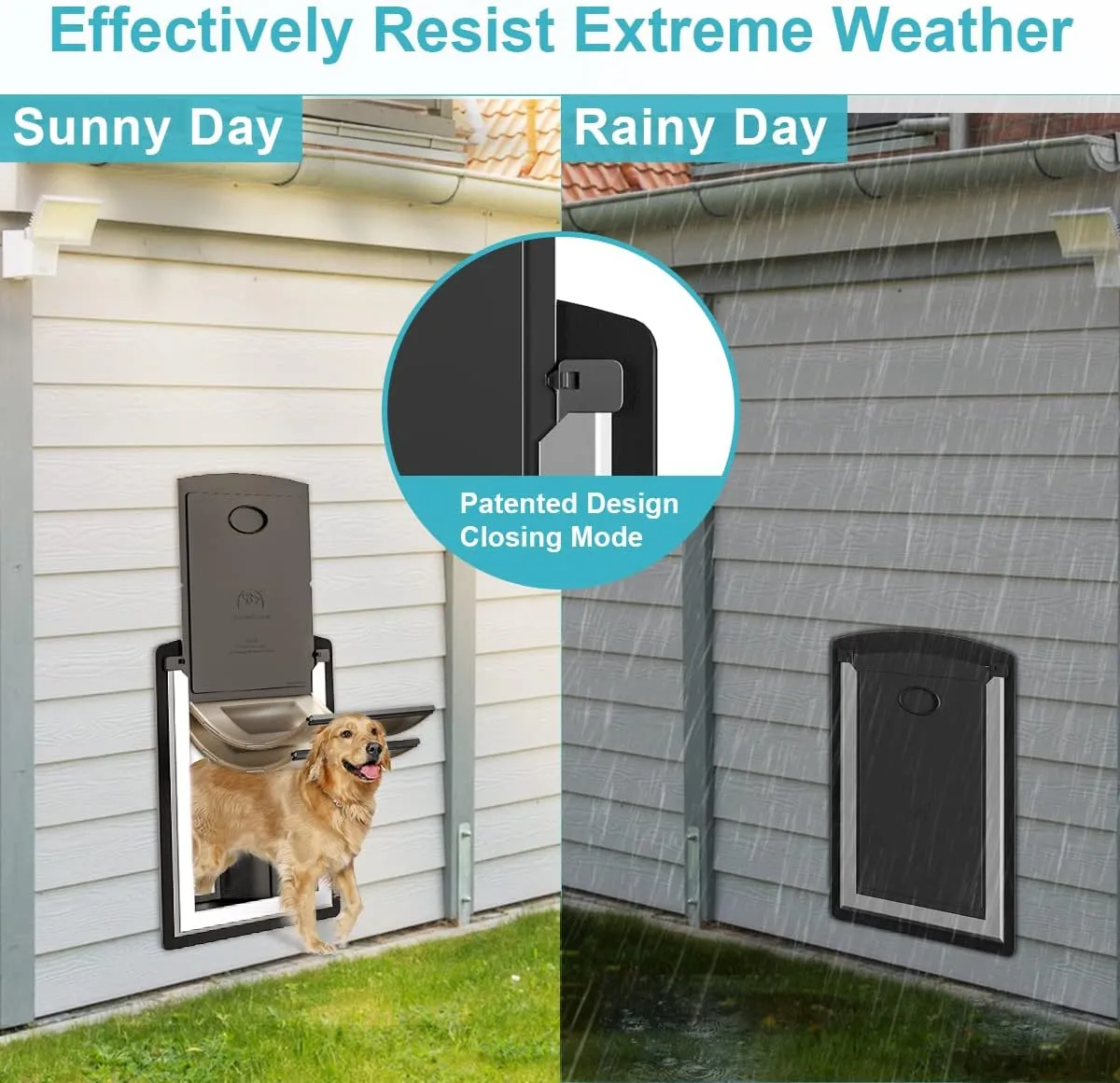 ClawJaw Doggy Door for Wall, Metal Frame and Telescopic Tunnel Pet Door, Double-Sided Wind Deflector and Magnetic Flaps, Easy to Install, Black (Pets Up to 40 Lb)-Medium