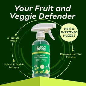 CleanBoss Eat Cleaner Triple-Action Fruit   Veggie Wash - 12 oz, Pack of 3 - Removes Harmful Residue - Keeps Produce Fresh Up to 5X Longer - Includes One Trigger - Vegan, Gluten Free - Improved Nozzle