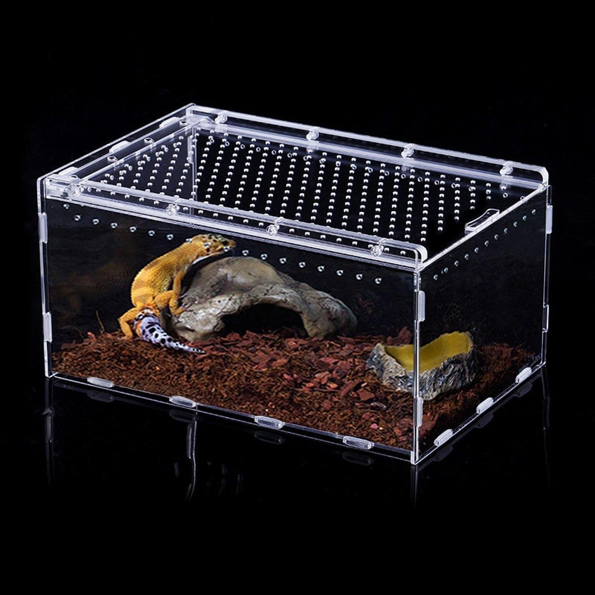 Clear Pet Box Slide Lid Reptile Breeding Habitat Panoramic View Terrarium