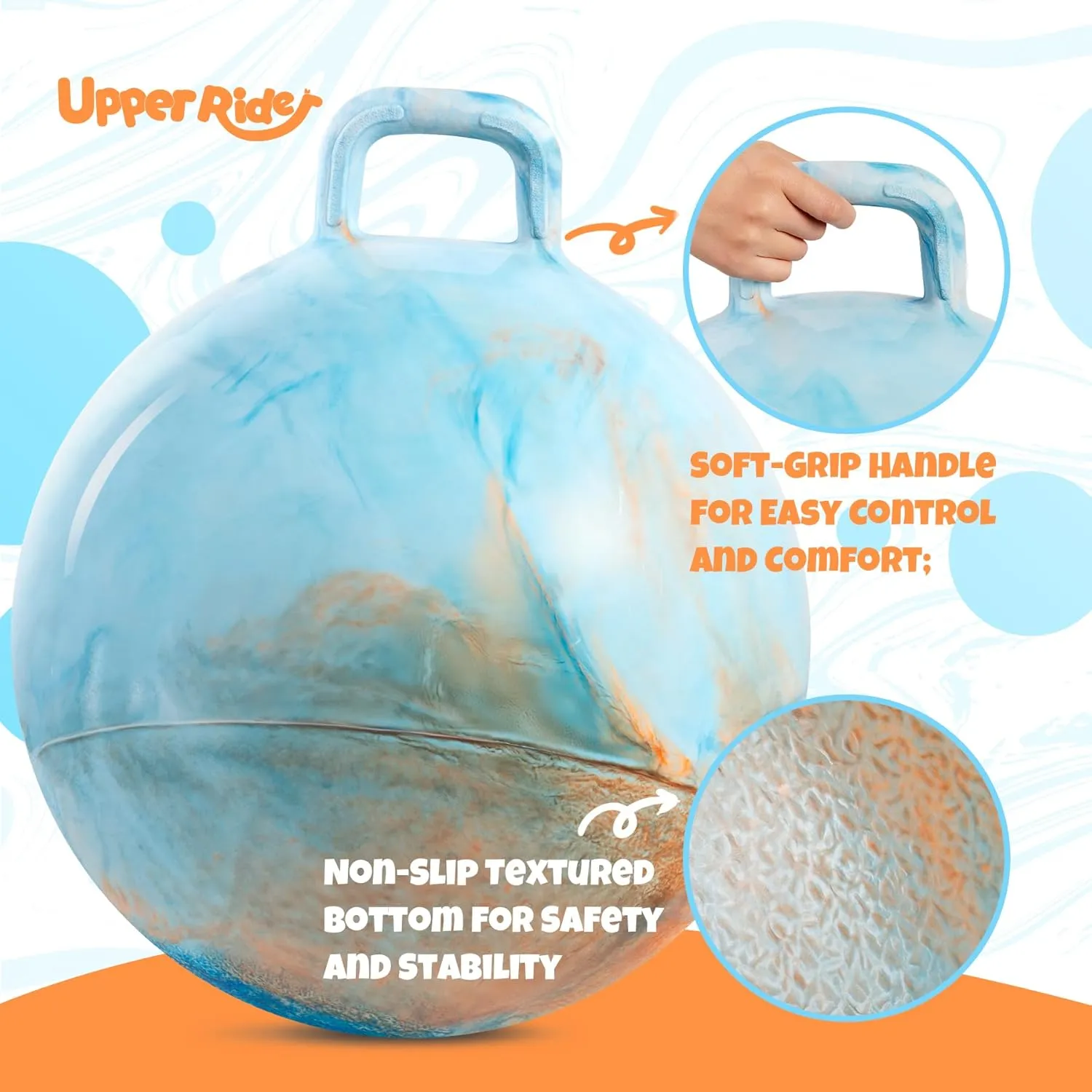 Clouds Hopper Ball for Kids,20 Inch Bouncy Ball with Handle,Inflatable Hopping Toys for Boys Girls Aged 6-12, Indoor Outdoor Jumping Toys Gift with Pump
