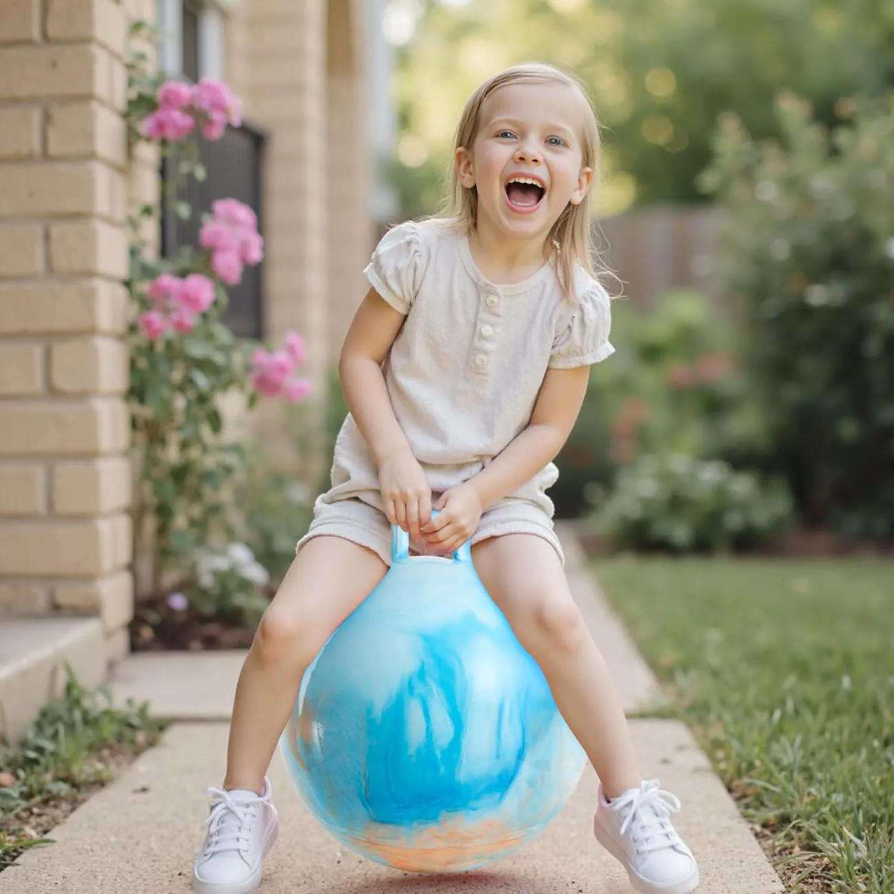 Clouds Hopper Ball for Kids,20 Inch Bouncy Ball with Handle,Inflatable Hopping Toys for Boys Girls Aged 6-12, Indoor Outdoor Jumping Toys Gift with Pump