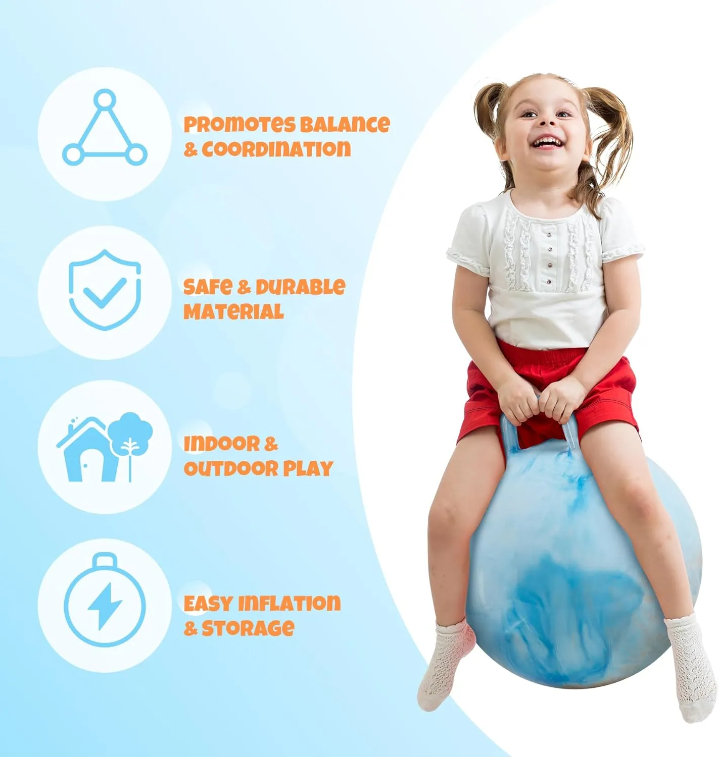 Clouds Hopper Ball for Kids,20 Inch Bouncy Ball with Handle,Inflatable Hopping Toys for Boys Girls Aged 6-12, Indoor Outdoor Jumping Toys Gift with Pump