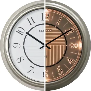 CLXEAST 14 Inch Self-Illuminated in/Outdoor Atomic Wall Clock for Home Office, Night Light Wall Clocks for Living Room Decor,Modern Farmhouse Morning Silver/Gold Finish