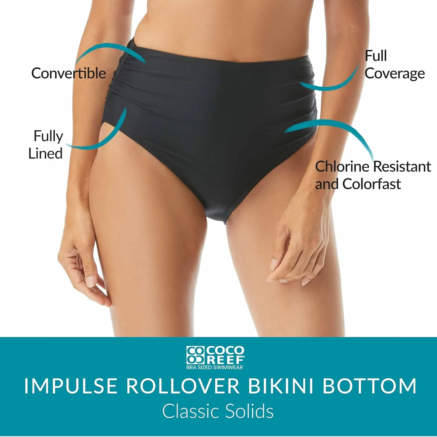 COCO REEF Impulse High Waisted Bikini Bottoms for Women – Full Coverage Swimwear with Mesh Ruching for Flattering Fit