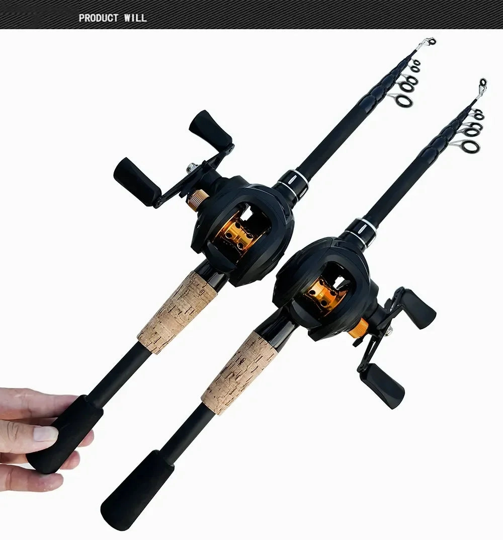 Collapsible Baitcasting Fishing Rod Real Combo