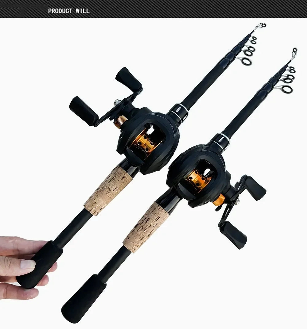 Collapsible Baitcasting Fishing Rod Real Combo