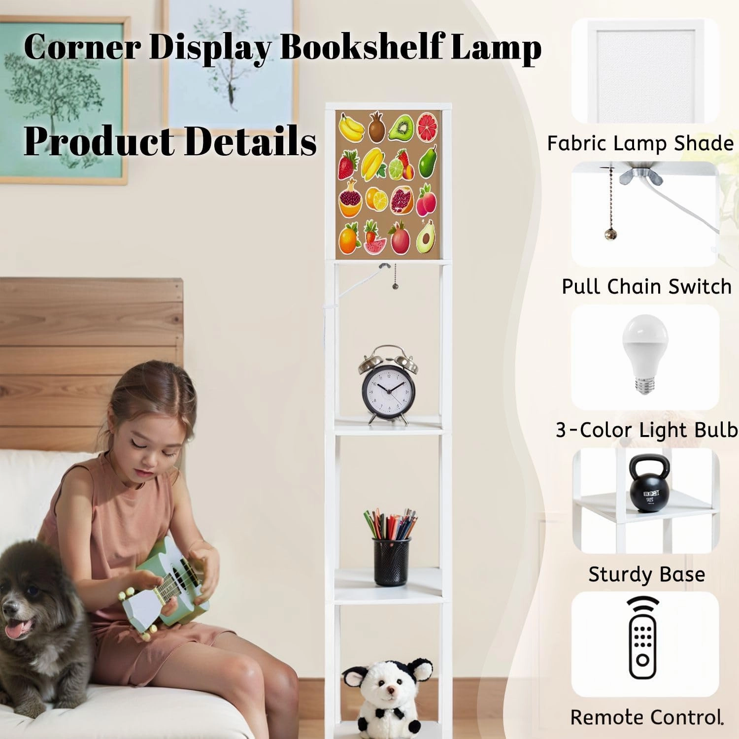 Collection Various Floor Lamps with Shelves, Modern Standing Lamp Narrow Corner Display Bookshelf Lamp for Living Room, Bedroom, Office Decor