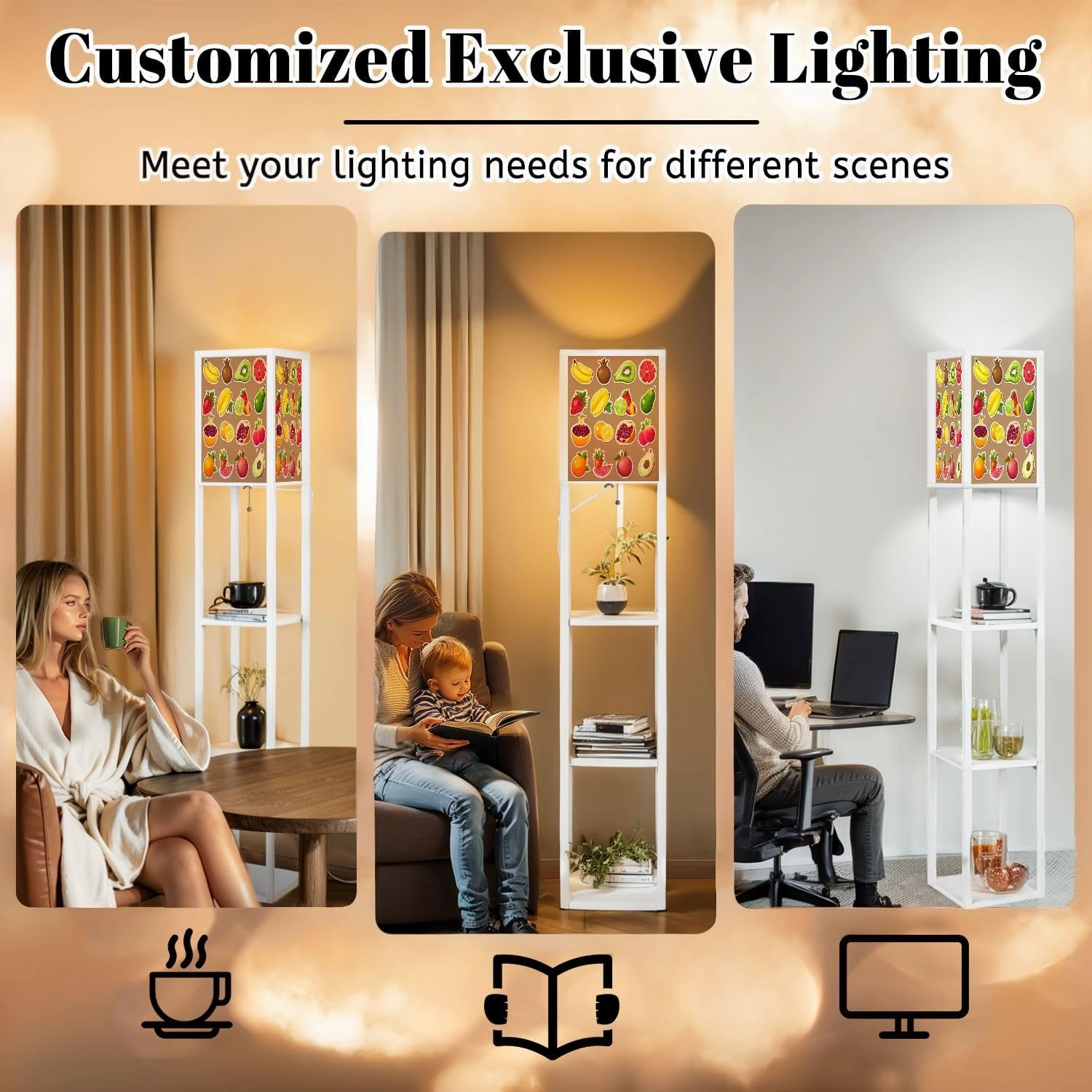 Collection Various Floor Lamps with Shelves, Modern Standing Lamp Narrow Corner Display Bookshelf Lamp for Living Room, Bedroom, Office Decor