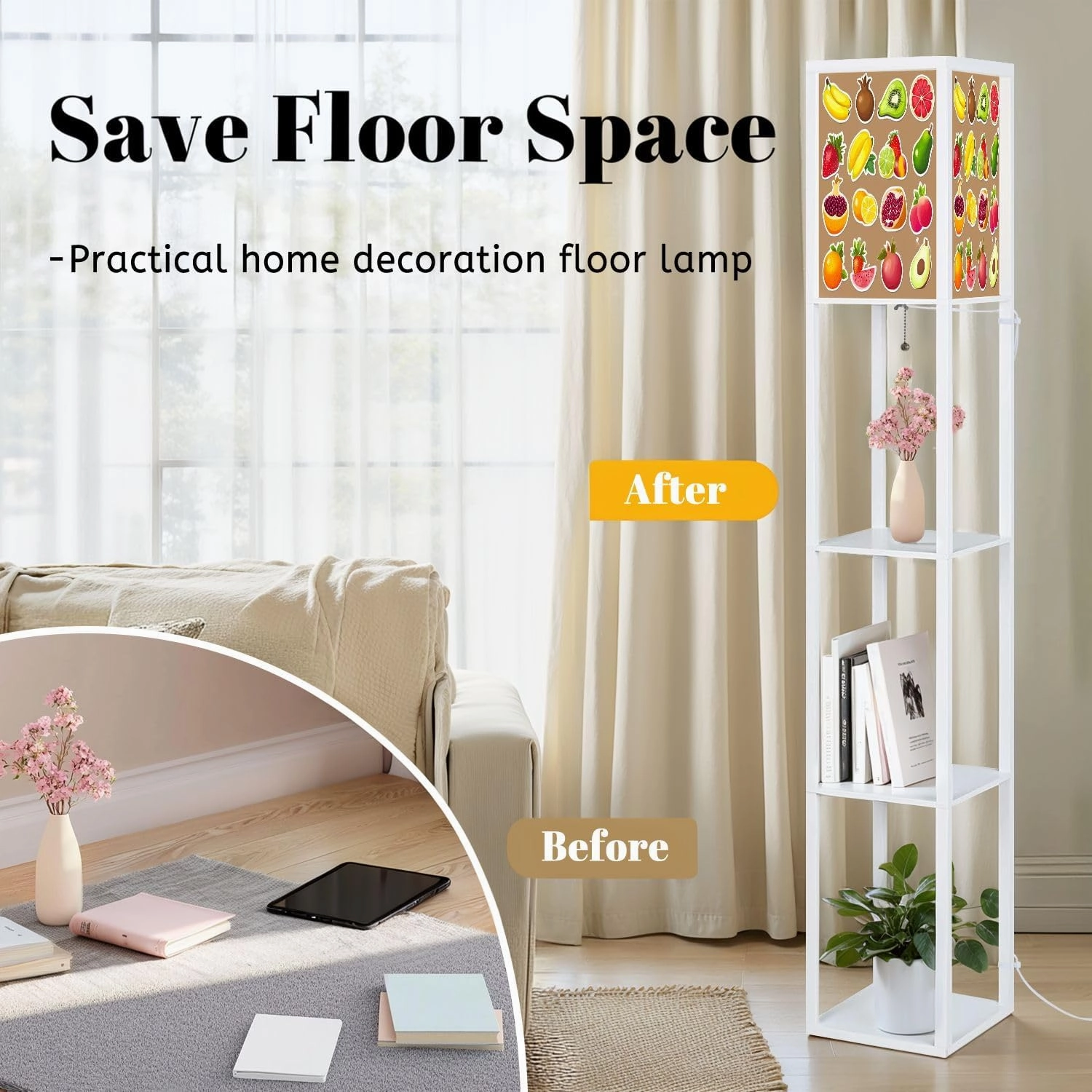 Collection Various Floor Lamps with Shelves, Modern Standing Lamp Narrow Corner Display Bookshelf Lamp for Living Room, Bedroom, Office Decor