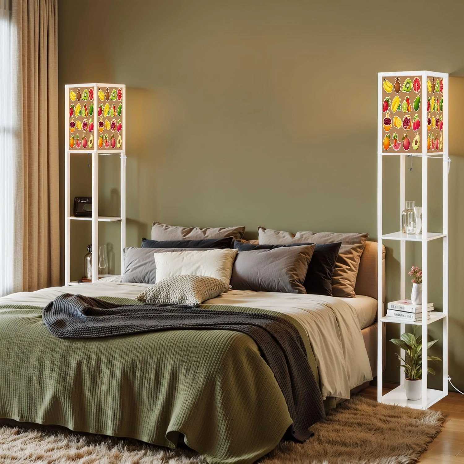 Collection Various Floor Lamps with Shelves, Modern Standing Lamp Narrow Corner Display Bookshelf Lamp for Living Room, Bedroom, Office Decor