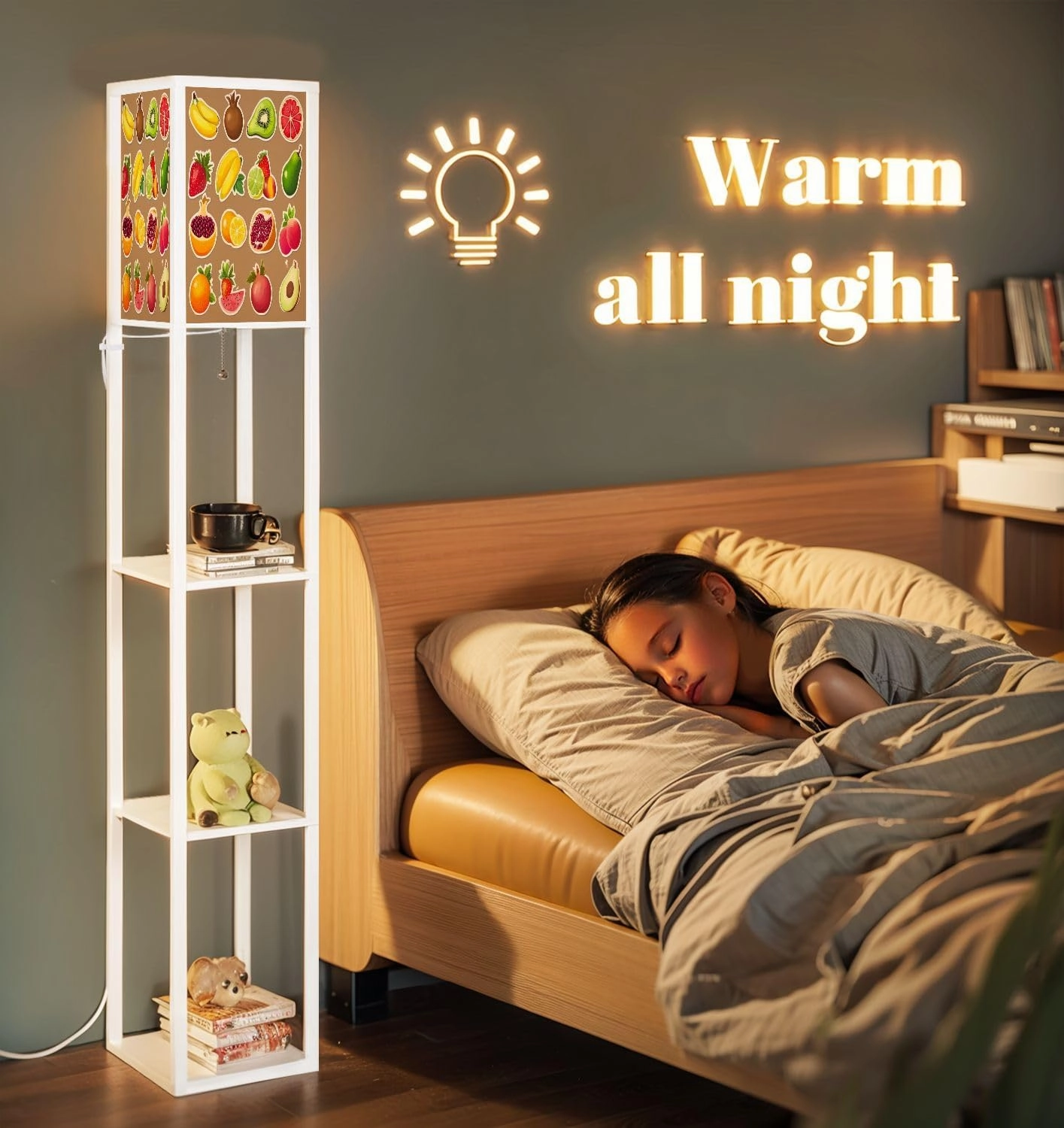 Collection Various Floor Lamps with Shelves, Modern Standing Lamp Narrow Corner Display Bookshelf Lamp for Living Room, Bedroom, Office Decor