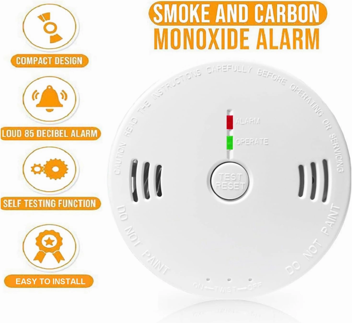 Combination Smoke and Carbon Monoxide Detector Alarm, 2-Pack Beeps Warning Smoke and CO Alarms for Basements Travel Home Office House Bedroom Living Room Car, Battery Operated, Comply with UL 217/2034