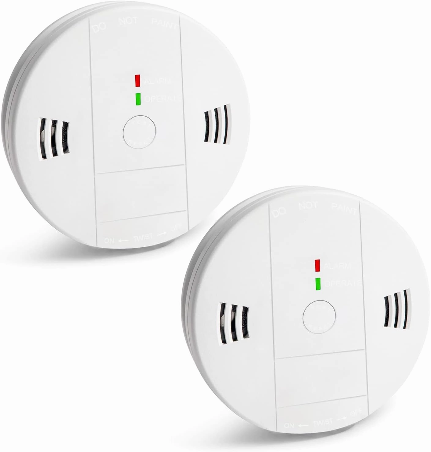 Combination Smoke and Carbon Monoxide Detector Alarm, 2-Pack Beeps Warning Smoke and CO Alarms for Basements Travel Home Office House Bedroom Living Room Car, Battery Operated, Comply with UL 217/2034