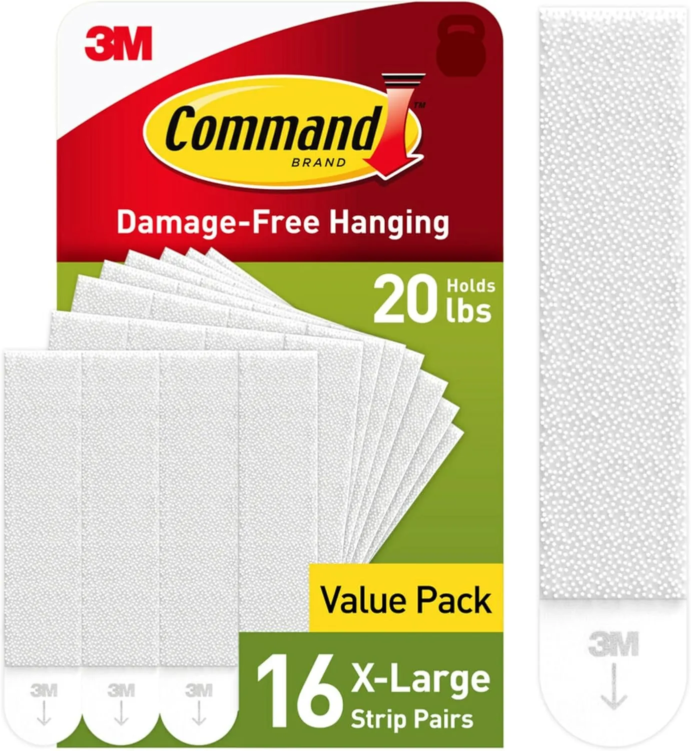 Command 20 lb XL Heavyweight Picture Hanging Strips 16 Pairs (32 Command Strips), Damage Free Hanging Picture Hangers, Heavy Duty Wall Hanging Strips for Home Decor, White Adhesive Strips