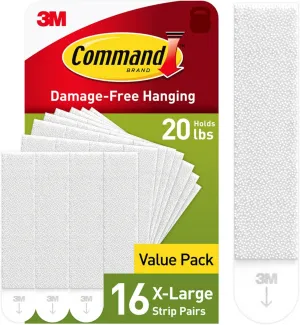 Command 20 lb XL Heavyweight Picture Hanging Strips 16 Pairs (32 Command Strips), Damage Free Hanging Picture Hangers, Heavy Duty Wall Hanging Strips for Home Decor, White Adhesive Strips