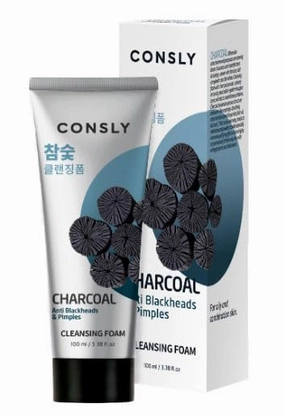 CONSLY_Charcoal Anti Blackheads Creamy Cleansing Foam, Deep Cleansing Face Wash for Oily and Combination Skin, Pore Refining, Exfoliating, and Balancing with Charcoal Powder
