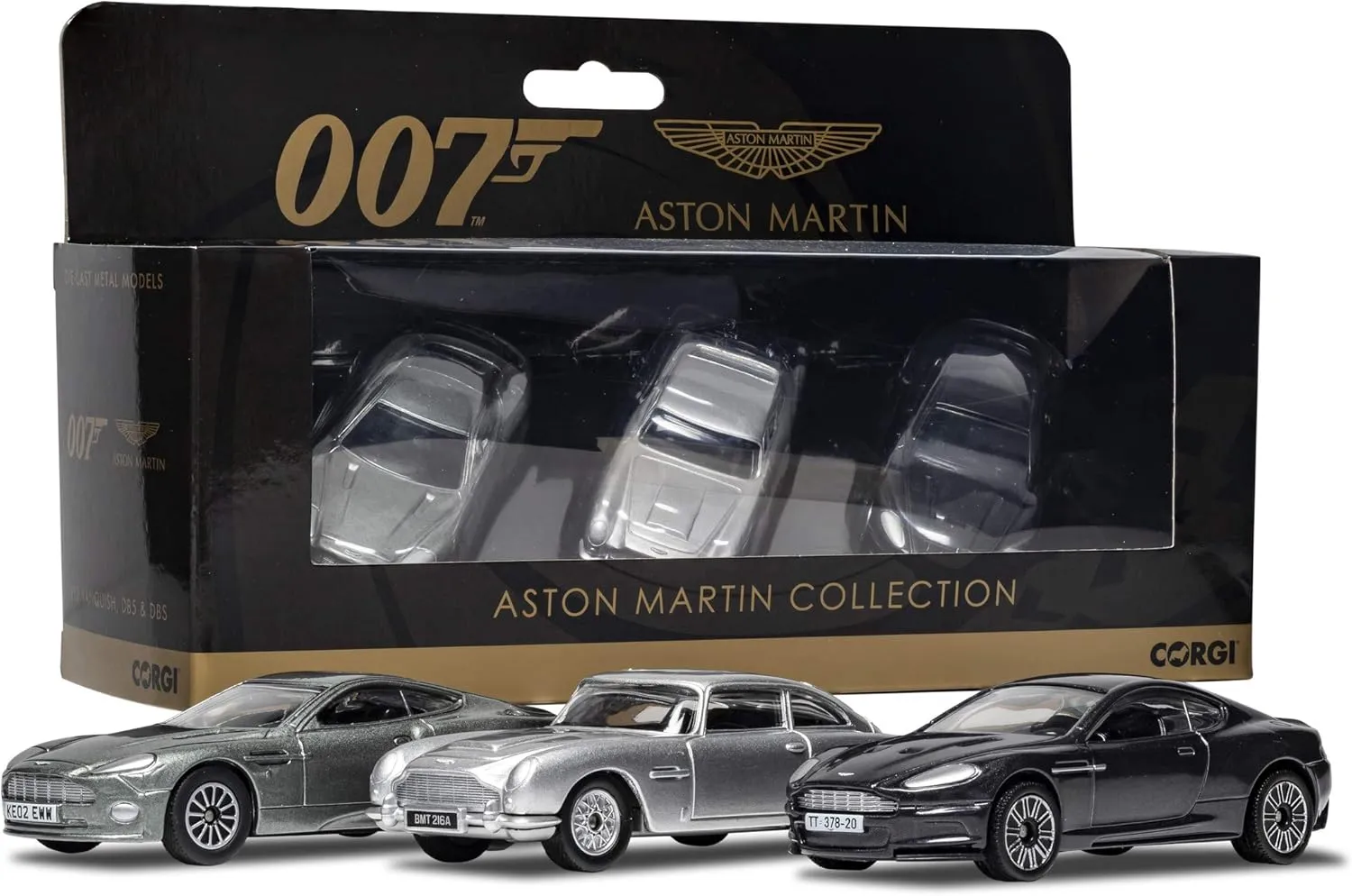Corgi Diecast Model Cars - TY99284 James Bond Aston Martin Collection - Fit The Box Pre-Built Model Vehicles Toy, Classic Metal Die Cast Collectible, Auto Toys Models for Adults - Silver