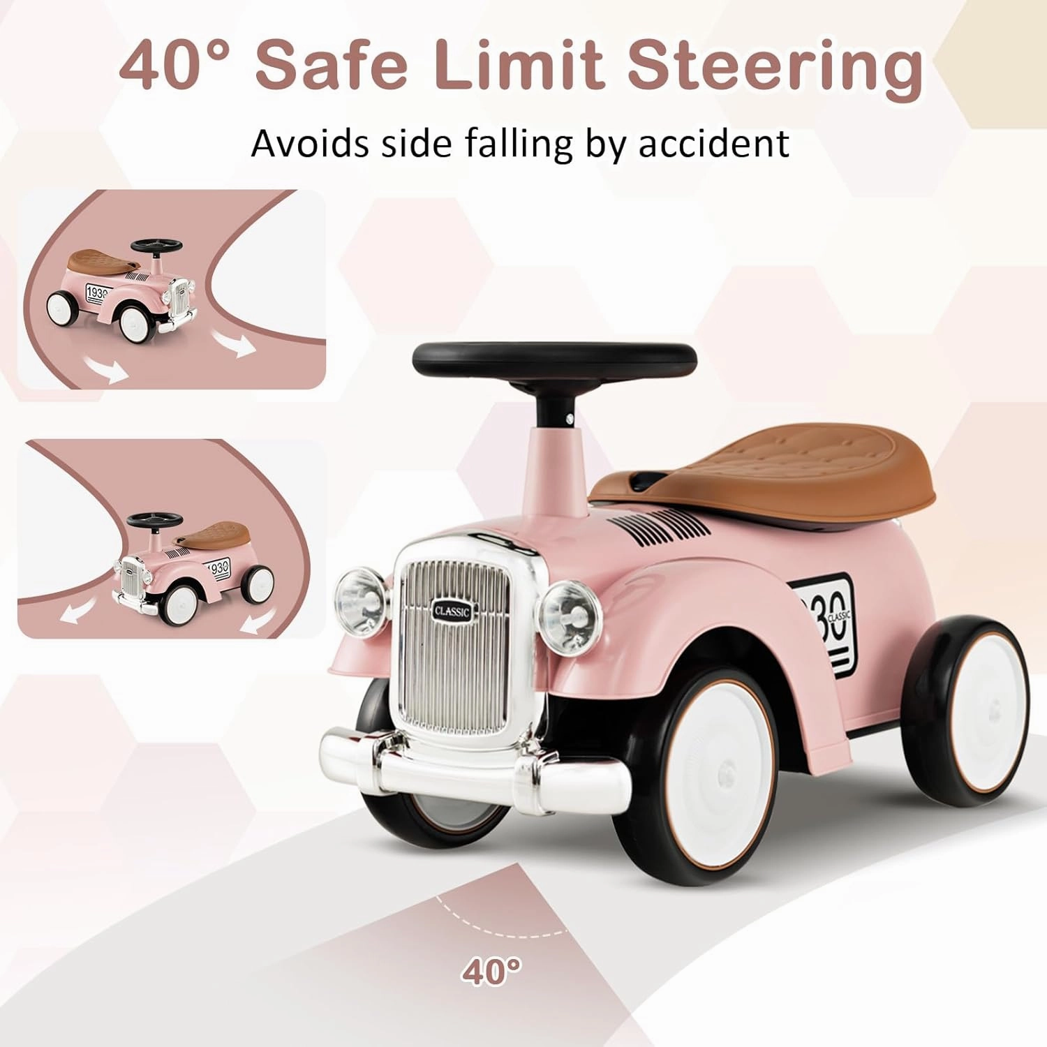 Costzon Ride On Push Car for Toddlers, Classic Kids Foot-to-Floor Sliding Car With Steering Wheel, Horn & Under Seat Storage, Ride On Toy for Boys Girls 18-36 Months (Pink)
