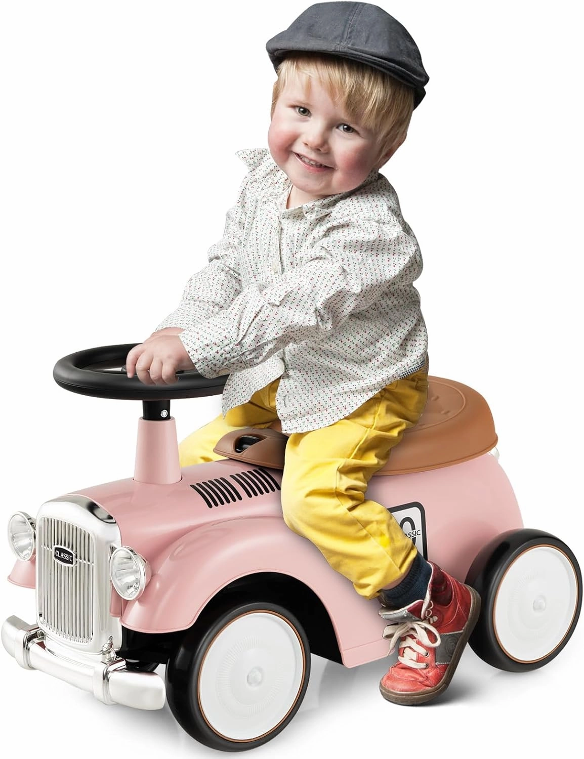 Costzon Ride On Push Car for Toddlers, Classic Kids Foot-to-Floor Sliding Car With Steering Wheel, Horn & Under Seat Storage, Ride On Toy for Boys Girls 18-36 Months (Pink)