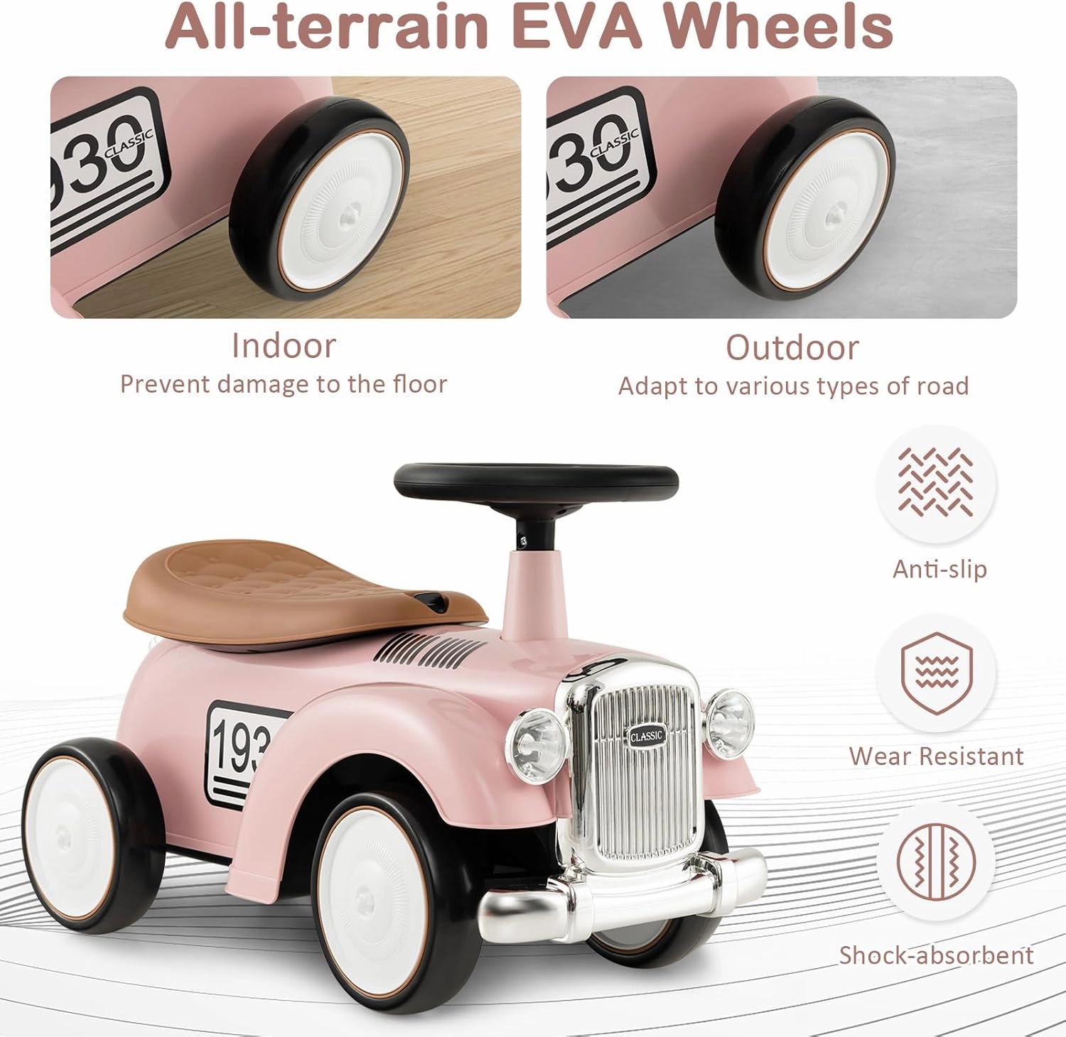 Costzon Ride On Push Car for Toddlers, Classic Kids Foot-to-Floor Sliding Car With Steering Wheel, Horn & Under Seat Storage, Ride On Toy for Boys Girls 18-36 Months (Pink)