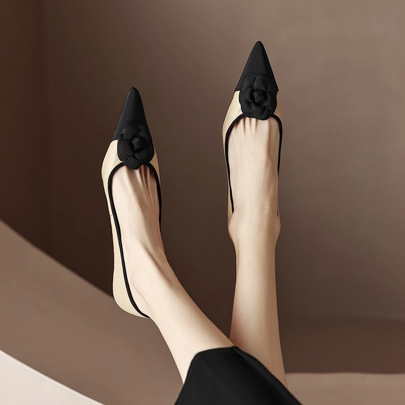 creamtopmall 2023 new Spring women pumps natural leather 22-24.5cm sheepskin cowhide pigskin pointed toe flower high heel shoes fashion