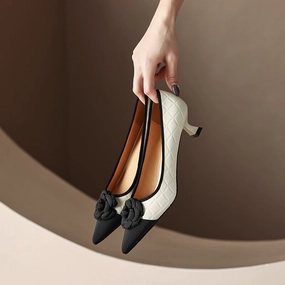creamtopmall 2023 new Spring women pumps natural leather 22-24.5cm sheepskin cowhide pigskin pointed toe flower high heel shoes fashion