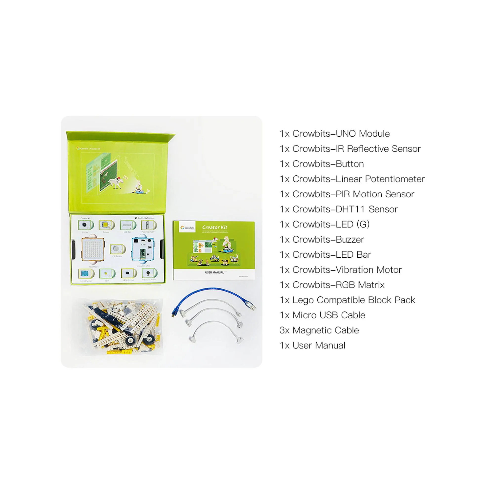 Crowbits-Creator Kit Based on Arduino, 12-in-1 STEM Toy for Kids, Educational Science Experiment Set, Coding Block Sensor Module, Crowbits Creator Kit